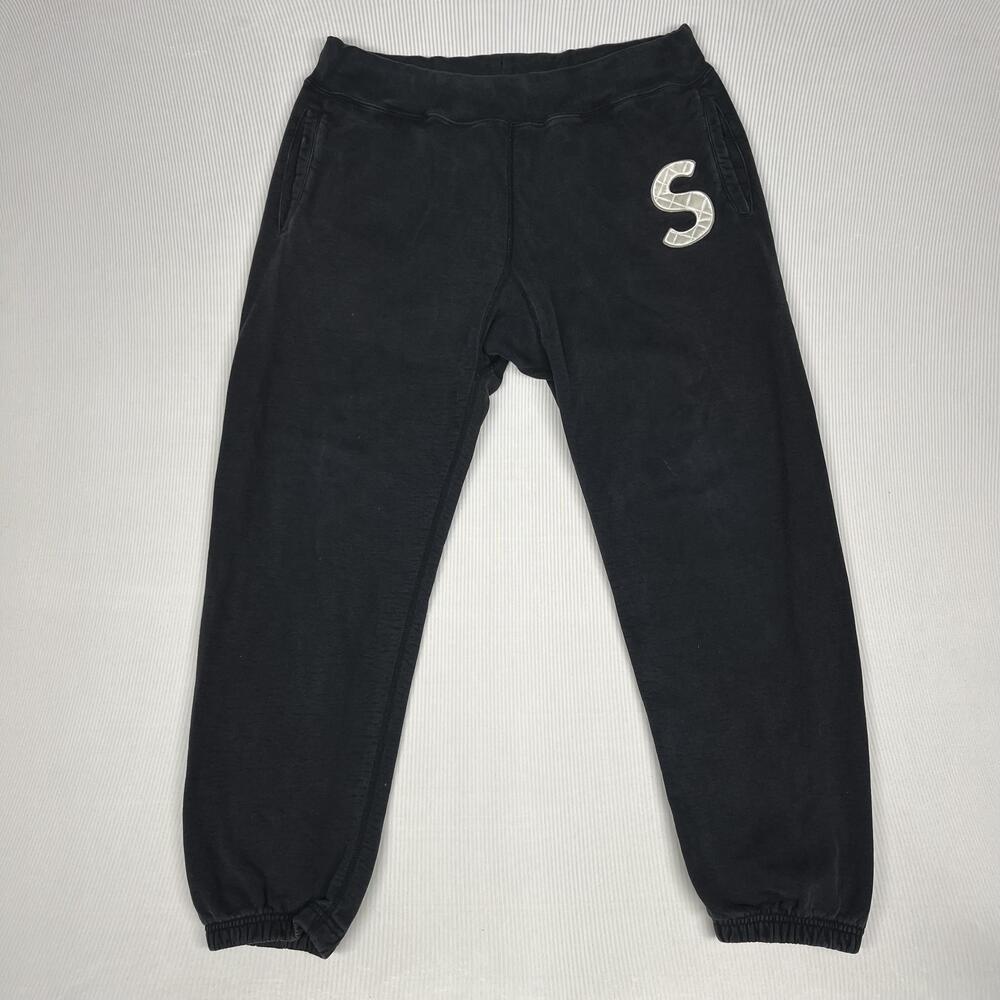 Supreme Pants Mens Medium Black Fleece Sweatpants Joggers Quilted S Logo